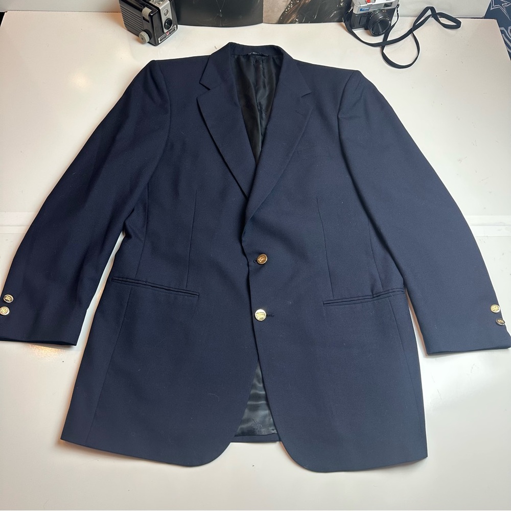 Burberry Heritage Navy Wool Blazer with Gold Buttons Late 90s–Early 2000s